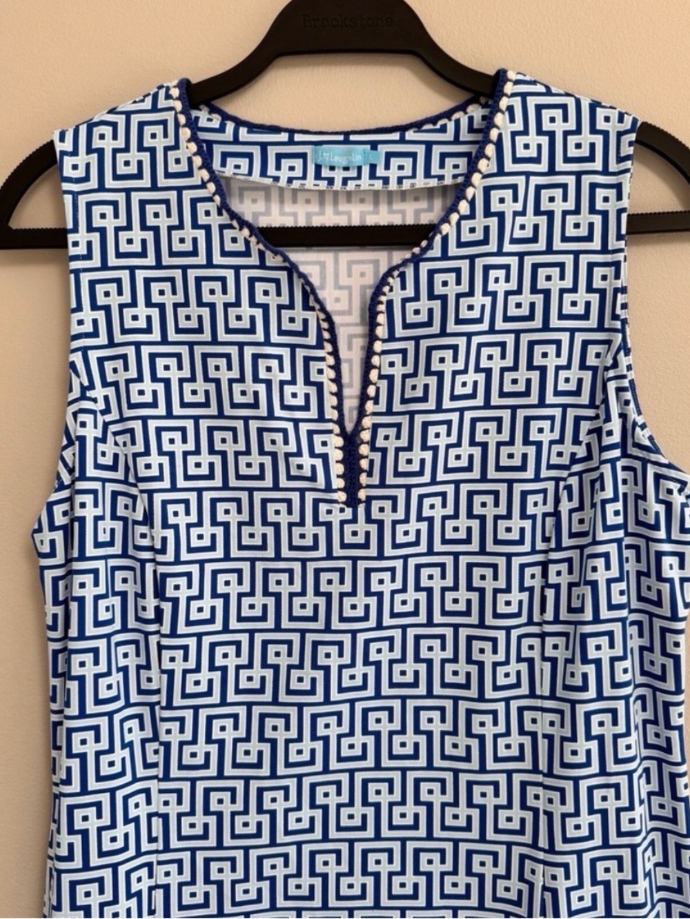 J. McLaughlin Blue & White Geometric Sleeveless Dress